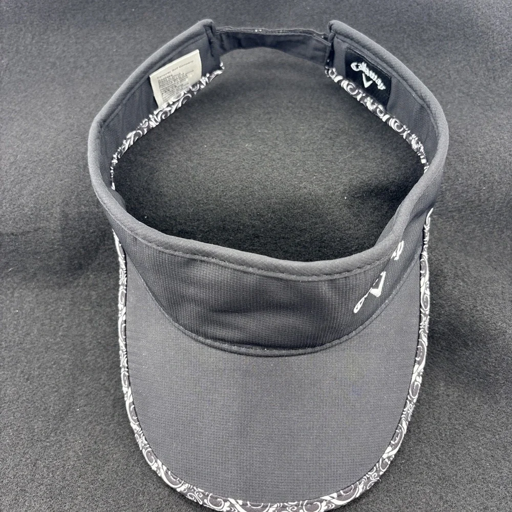 Callaway Ladies Golf Visor Black Adjustable Hook & Loop White Paisley Trim